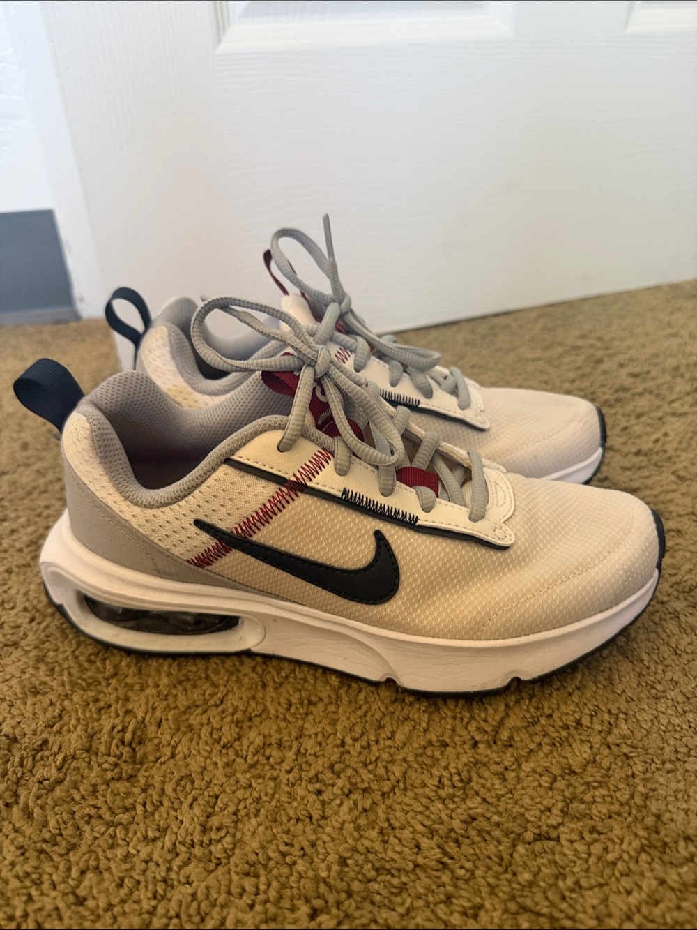 Nike Cream and Black Women's Air-Style Sneakers with Red Stitching